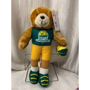 Vintage 1994, Seattle Supersonics Plush Teddy Bear with Basketball.